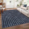 Checkered Rug for Living Room Blue Braided Geometric Print Soft Low-Pile Thin Large Washable Rugs - 2 of 4