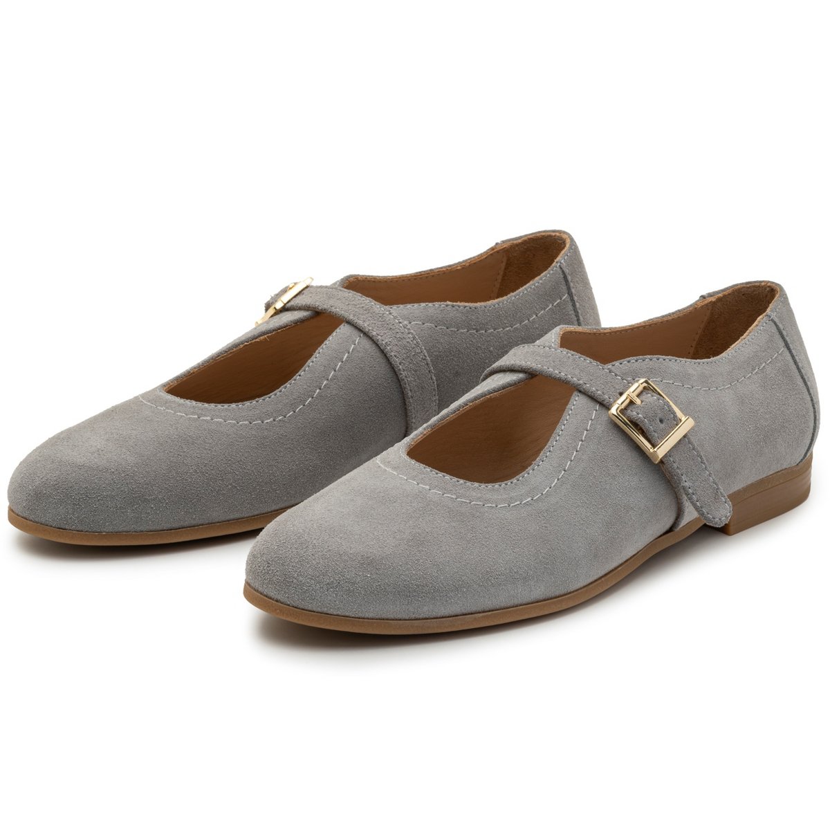 Обувь Alpine Swiss Irene Womens Leather Mary Jane Ballet Flats Round Toe Slip On Shoes Ankle Strap Dressy Comfort Flats GRY Suede 9 — фото 6