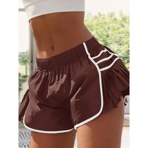 Clotth Womens Workout Gym Shorts Running Pleated Stylish Contrast Stitch Elastic Waist Athletic Quick Dry Shorts - 1 of 4