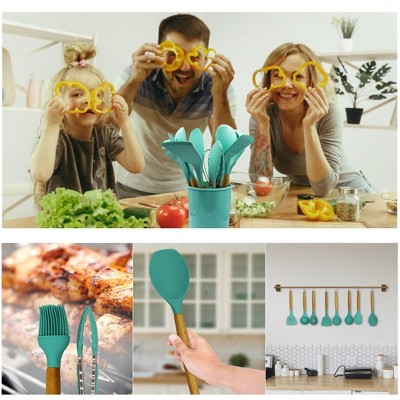 Cheer Collection 12 Piece Multicolor Silicone Spatula Set with Wooden Handles