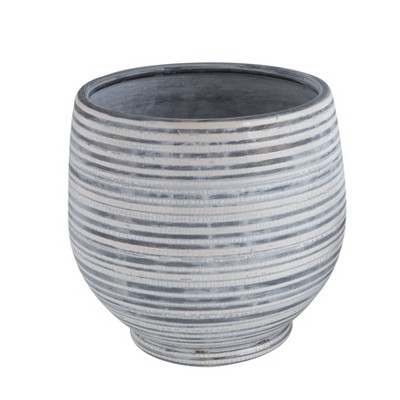 Stoneware Planter Gray & White Striped - 3R Studios