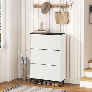 Shoe Cabinet, 31.5" W x 47" H Shoe Storage Cabinet with 3 Flip Drawers-6 Layer Adjustable Storage Shelf, Freestanding Shoes Organizer with Legs - 1 of 4