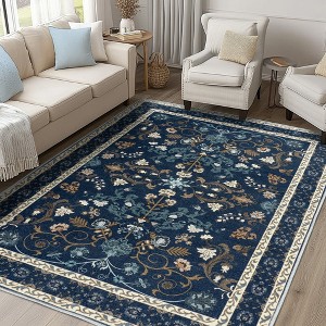 Area Rugs for Living Room Vintage Floral Non-Slip Rug Stain Resistant Low Pile Carpets for Bedroom Dining Room Farmhouse - 1 of 4