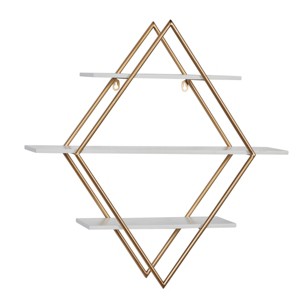 20"x20" Wooden 3 Shelves Wall with Diamond Shape Gold - Olivia & May: Glam Style, MDF, No Assembly Required - 1 of 4