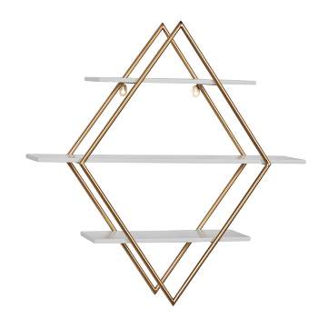 20"x20" Wooden 3 Shelves Wall with Diamond Shape Gold - Olivia & May