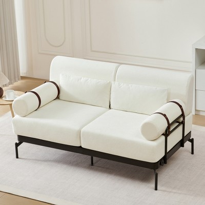 JUJABU 59" Modern Loveseat Sofa with USB Charging Ports and Unique Cylindrical Armrests for Living Room