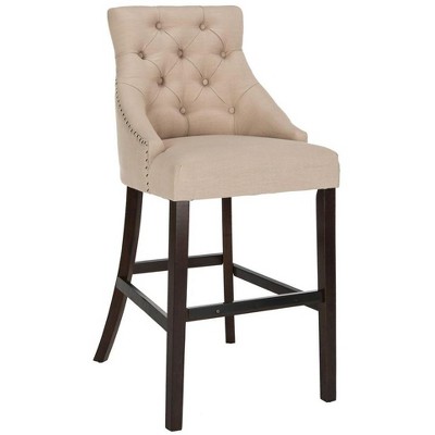 Eleni 45" Beige Linen and Metal Wingback Bar Stools, Set of 2