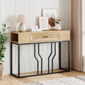 Garvee Rattan Console Table, Sofa Tables Narrow Entryway Table with Drawer and Storage for Living Room, Foyer, Bedroom - 1 of 4
