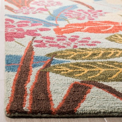 Blue Floral Handmade Tufted Wool Area Rug 6' x 9'