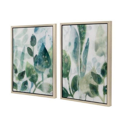 Green and White Acrylic Leaf Print Wall Art Set
