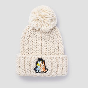 Toddler Bluey Beanie with Pom - Cream OSFM - 1 of 2