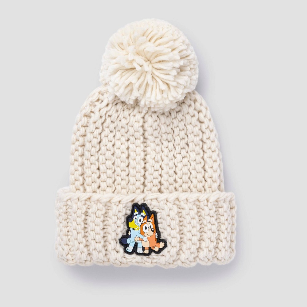 Toddler Bluey Beanie with Pom - Cream OSFM