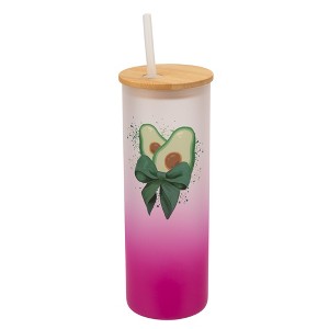 Elanze Designs 25 Ounce Frosted Glass Gradient Travel Tumbler With Straw and Wooden Lid, Avocado Pink - 1 of 1