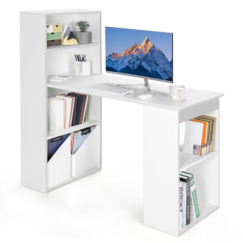 Tangkula 48 Inch Computer Desk with Bookshelf 3-in-1 Home office Desk with 4-Tier Bookcase & CPU Stand Space-saving Reversible Writing Desk Black/White, 1 of 11