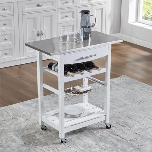 FONTOI Mobile Rolling Kitchen Island, Trolley Serving Cart with Underneath Drawer & Slide-Out Wire Storage Basket - 1 of 4