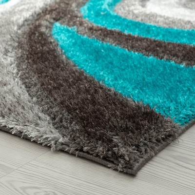 Turquoise and Gray Geometric Shag 5' x 7' Area Rug
