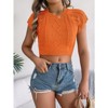 Women's Cropped Sweater Short Sleeve Crew Neck Cable Knit Pullovers Sweater Casual Crop Top - 4 of 4