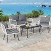 4-Piece Patio Sectional Set - Handmade Rattan & Metal Frame Sofa with Coffee Table, for Backyard, Garden and Poolside, Grey - 3 of 3