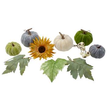 Northlight Set of 10 Pumpkins, Berries, Flowers and Leaves Thanksgiving Decor Set