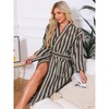 INSPIRE CHIC Women's Striped Bathrobe Midi Belt Closure Warm Fleece Fluffy Short Plush Robes - 3 of 4