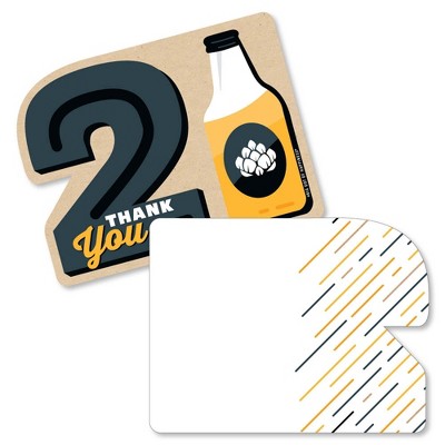 Big Dot of Happiness Cheers and Beers to 21 Years - Shaped Thank You Cards - 21st Birthday Party Thank You Note Cards with Envelopes - Set of 12