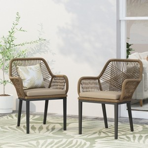 ORRD Modern Wicker Dining Chairs Set of 2, Outdoor Patio Club Chairs with Water-Resistant Cushions, Curved Design & Sturdy Frame - 1 of 4