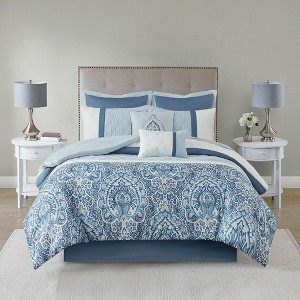 Grungis 8-Piece Soft Microfiber Bed Sheets Set with Damask Print Design,Machine Washable for Easy Care,Bedding Set - 1 of 4