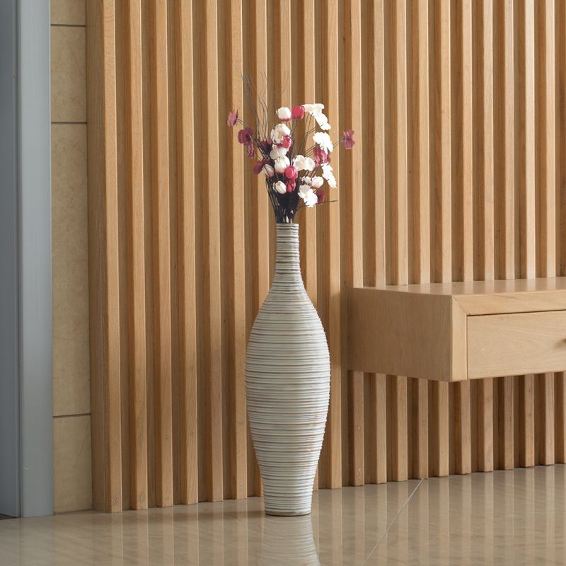 Uniquewise White Floor Vase, Ribbed Design, Modern Elegant Home Decoration, Tall Ceramic Vases, Contemporary Living Room Accent, Sophisticated Decor, 2 of 6
