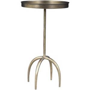 HomeRoots 23" Brass Distressed Iron Round Pedestal Tray Top End Table - 1 of 4