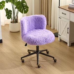 VINGLI Plush Upholstery Vanity Desk Chair with Curved Back, Cute Rolling Chair with Bronze Base and Golden-Bronze 360° Swivel Wheels - 1 of 4