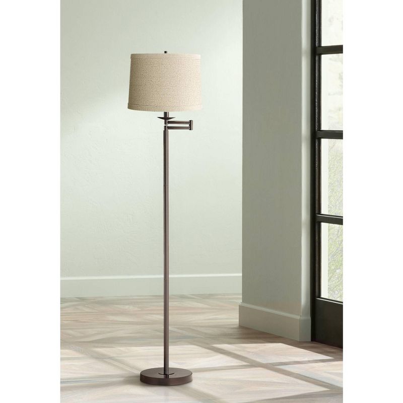 360 Lighting Modern Swing Arm Floor Lamp 60.5" Tall Bronze Natural Linen Drum Shade for Living Room Reading Bedroom Office, 2 of 4