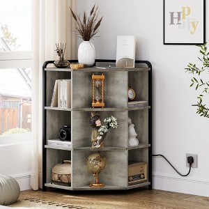 9 Cube Corner Bookshelf,Wooden Corner Cabinet with USB Ports and Outlets , Metal Frame Storage for Playroom, Living Room, Bedroom - 1 of 4