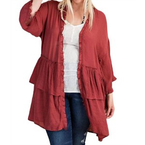 Women's Light Semi Sheer Ruffle Cardigan - Easel - 1 of 2