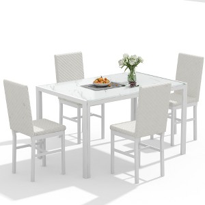 Hooseng Modern Luxurious Style 5/7 Piece Dining Room Table Set, Tempered Glass Top Dining Table Set for 4/6, Metal Frame And Upholstered Dining Chairs - 1 of 4