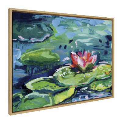 Vibrant Lily Pad Waterscape Canvas Art with Natural Frame, 28x38