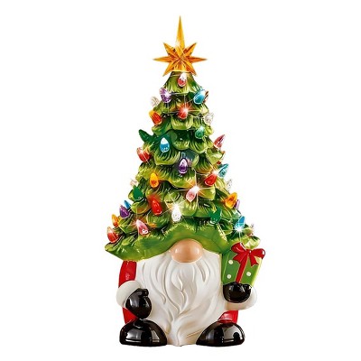 Lighted Christmas Gnome Decorations Hand-Painted Christmas Tree 8 Inch Small Mini Prelit Xmas Holiday Decor for Tabletop Home Room DIY Gifts