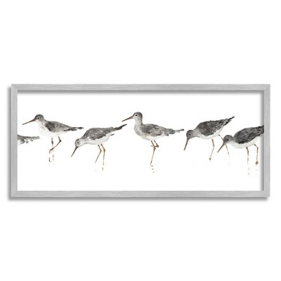 Stupell Industries Beach Bird Sandpipers Minimal Grey White Painting