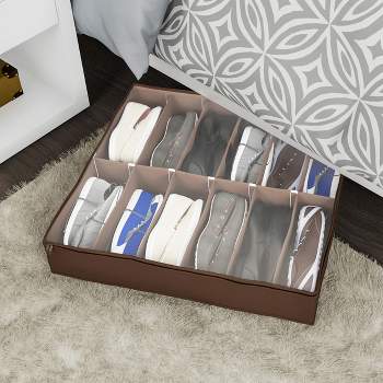 Hastings Home Under-Bed Shoe Storage Organizer With Clear Plastic Zippered Cover - Brown