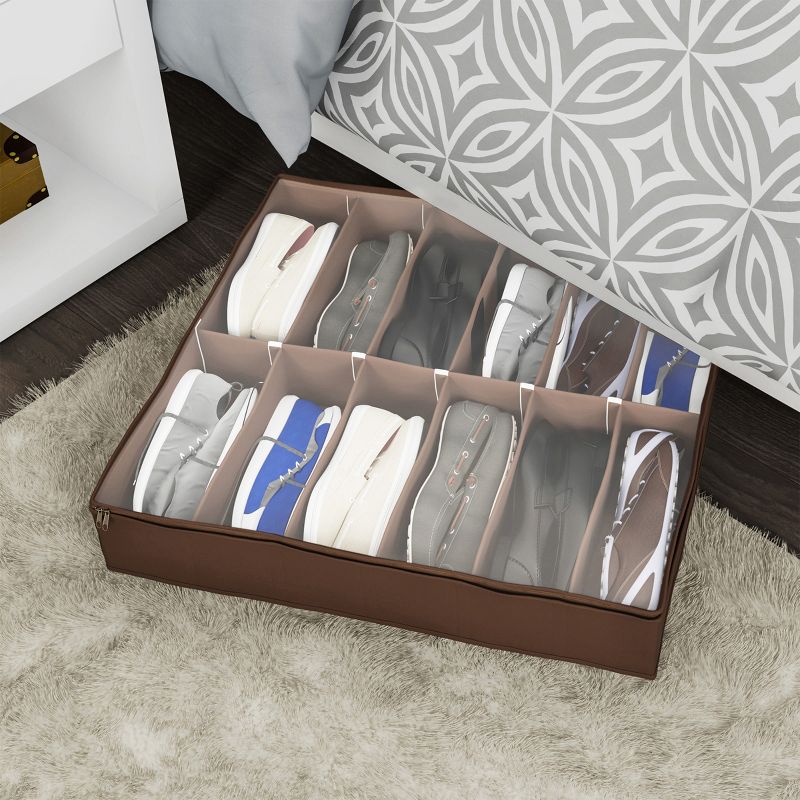Hastings Home Under-Bed Shoe Storage Organizer With Clear Plastic Zippered Cover - Brown, 1 of 7