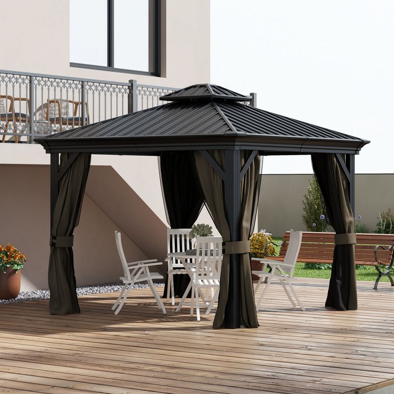 Outsunny Patio Gazebo, Netting & Curtains, 2 Tier Double Vented Steel Roof, Hardtop, Ceiling Hooks, Rust Proof Aluminum, 3 of 7
