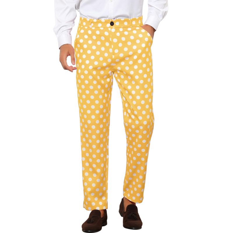 Lars Amadeus Men's Regular Fit Flat Front Polka Dots Printed Pants, 1 of 6