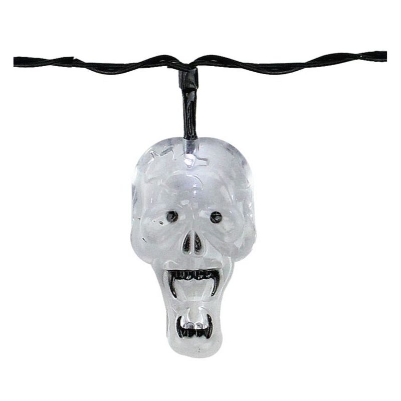 Northlight 10 White Skull LED Halloween Lights - 5.75 ft Black Wire, 3 of 4