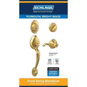 Schlage Plymouth, Flair Bright Brass Entry Handleset 1-3/4 in. - 1 of 3