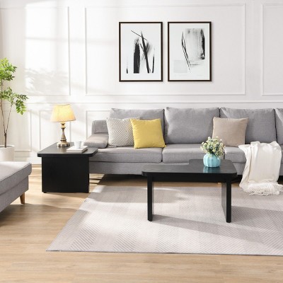 Single L Shape MDF Detachable Coffee Table,Farmhouse Rectangle Wood Coffee Table,Dining Room Garden Tea Side Table-Coolbibila