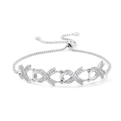 ShineHigh Adjustable Ribbon CZ Bolo Bracelet – 8.5-Inch Slider Chain with Pave Ribbon Design, Available in Rose Gold or Rhodium-Plated Silvertone