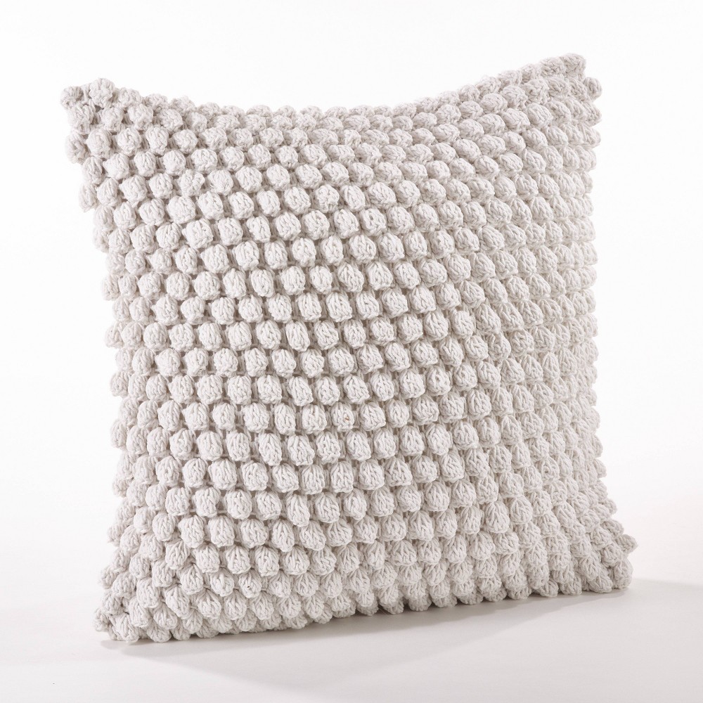 Photos - Pillow 20"x20" Oversize Down Filled Crochet Pom-Pom Square Throw  White - S
