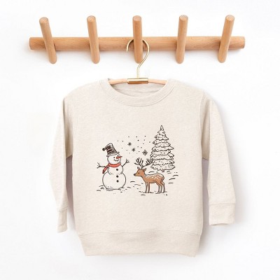 The Juniper Shop Deer Snowman Scene Youth Ultra-Soft Graphic Sweatshirt
