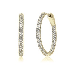 Guili Sterling Silver Slim Hoop Earrings with CZ Pave in Rhodium, Gold & White Plating – Elegant, Subtle Sparkle for Everyday and Special Occasions - 1 of 4