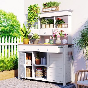 65.7''H Garden Potting Bench Table with Hutch, Outdoor Patio Storage Workstation with Storage Shelves, Drawers & Cabinets - ModernLuxe - 1 of 4