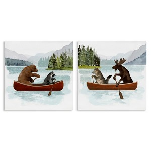 Stupell Industries Woodland Animals on Canoes 2pc Canvas Art Set - 1 of 4